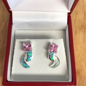 STERLING SILVER CREATED OPAL/PINK ICE EARRINGS